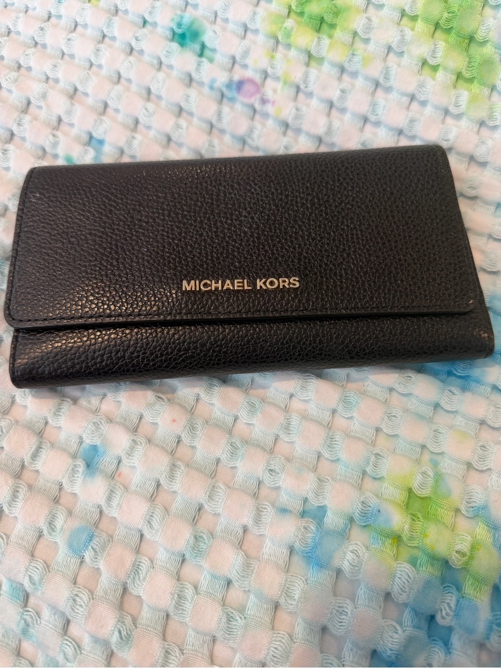 Michael Kors Black Textured Leather Card Wallet with Gold Logo